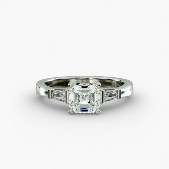 First Jewelry 1.6 Ct Asscher Cut Moissanite Ring - 14K White Gold Plated Anniversary Band - Women's Engagement Ring - Wedding Gift for Her