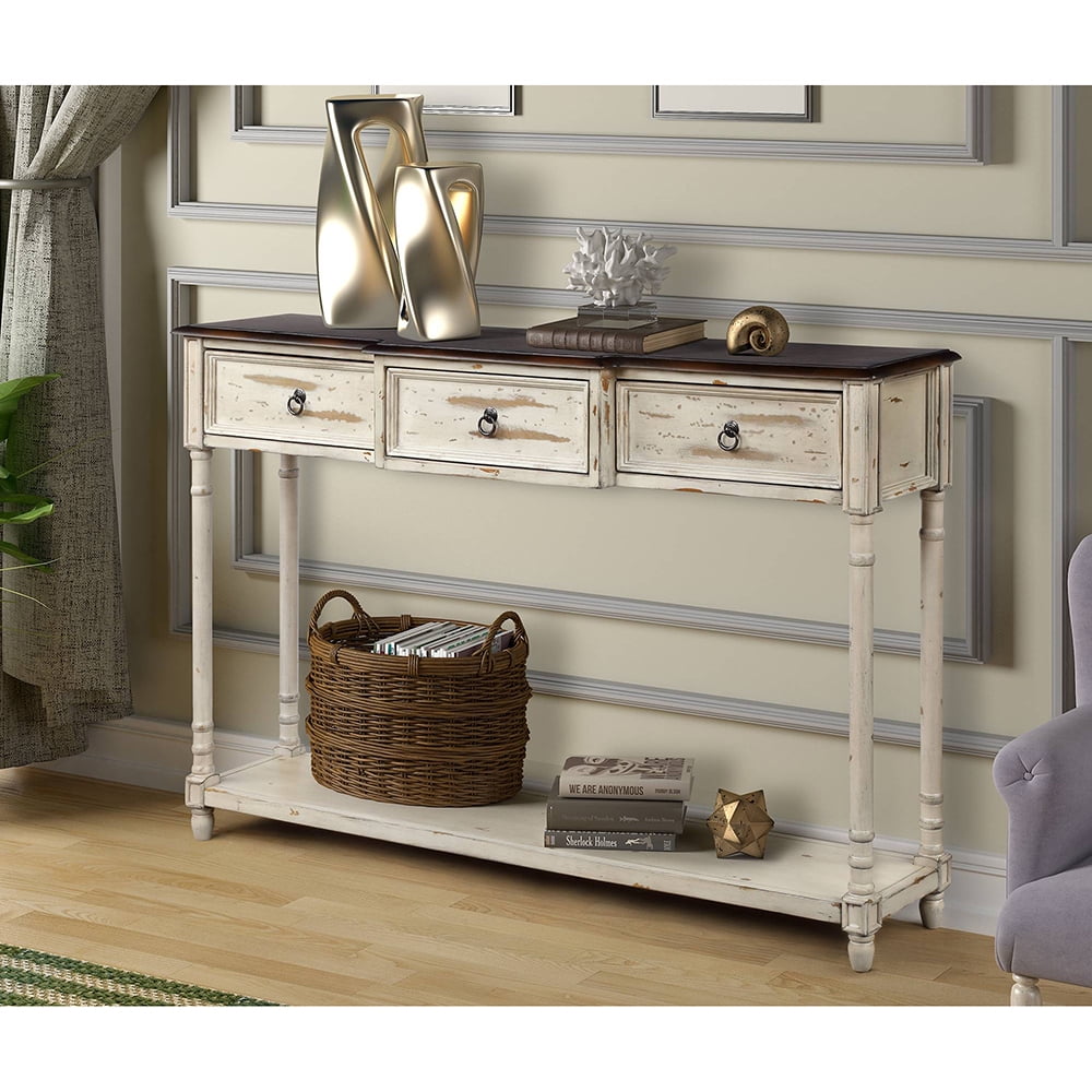 Kepooman Luxurious Exquisite Solid Wood Console Table with Projecting Drawers & Long Shelf for Entryway, 51.57"L x 13.3"W x 34"H, Beige Kepooman Luxurious Exquisite Solid Wood Console Table with Projecting Drawers & Long Shelf for Entryway, 51.57"L x 13.3"W x 34"H, Beige