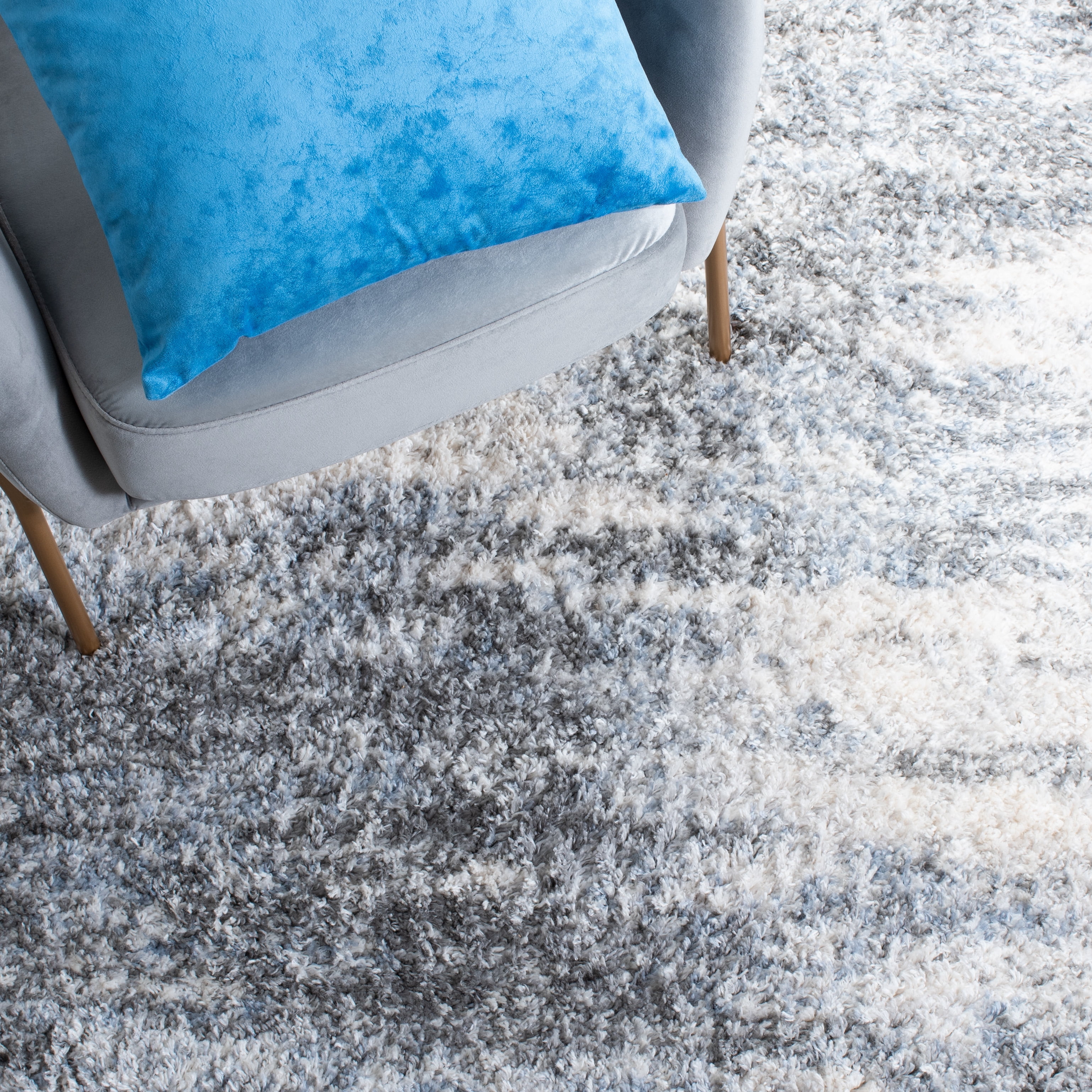 SAFAVIEH Berber Kyler Abstract Shag Area Rug, Ivory/Gray, 9' x 12'
