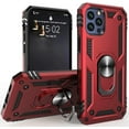 thumbnail image 2 of For Apple iPhone 13 (6.1") Shockproof Hybrid Dual Layer PC + TPU with Ring Stand Metal Kickstand Heavy Duty Armor Shell Phone Case Cover by Xpression [Red], 2 of 10