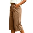 thumbnail image 5 of Cloaraye Cotton Capri Pants for Women Elastic Waist Wide Leg Cropped Pants with Pockets Solid Color Casual 3/4 Length Palazzo Pants, 5 of 6