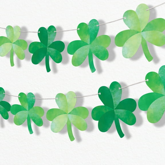 Big Dot of Happiness Shamrock Garland Banner, St. Patrick's Day Decorations, Green Clover Paddy's Day Party Banner, 30 Feet of Cord, 15 Double-Sided Shamrocks