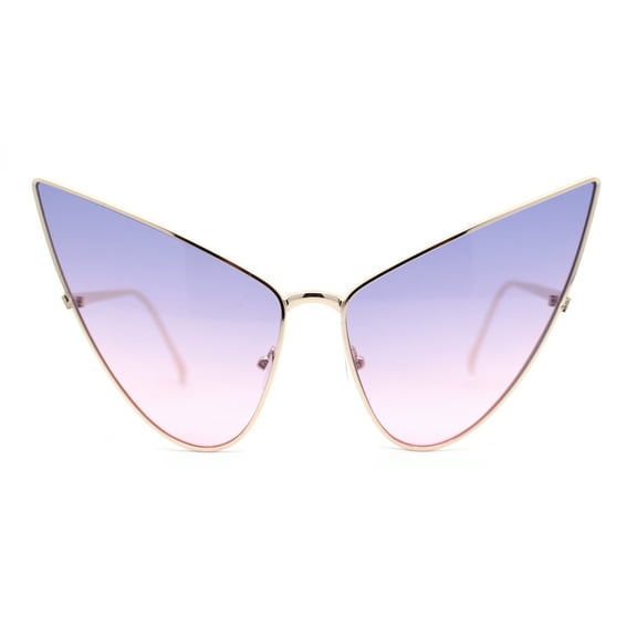 Retro Funky Bohemian Elongated Metal Rim Cat Eye Sunglasses Gold - Purple Pink