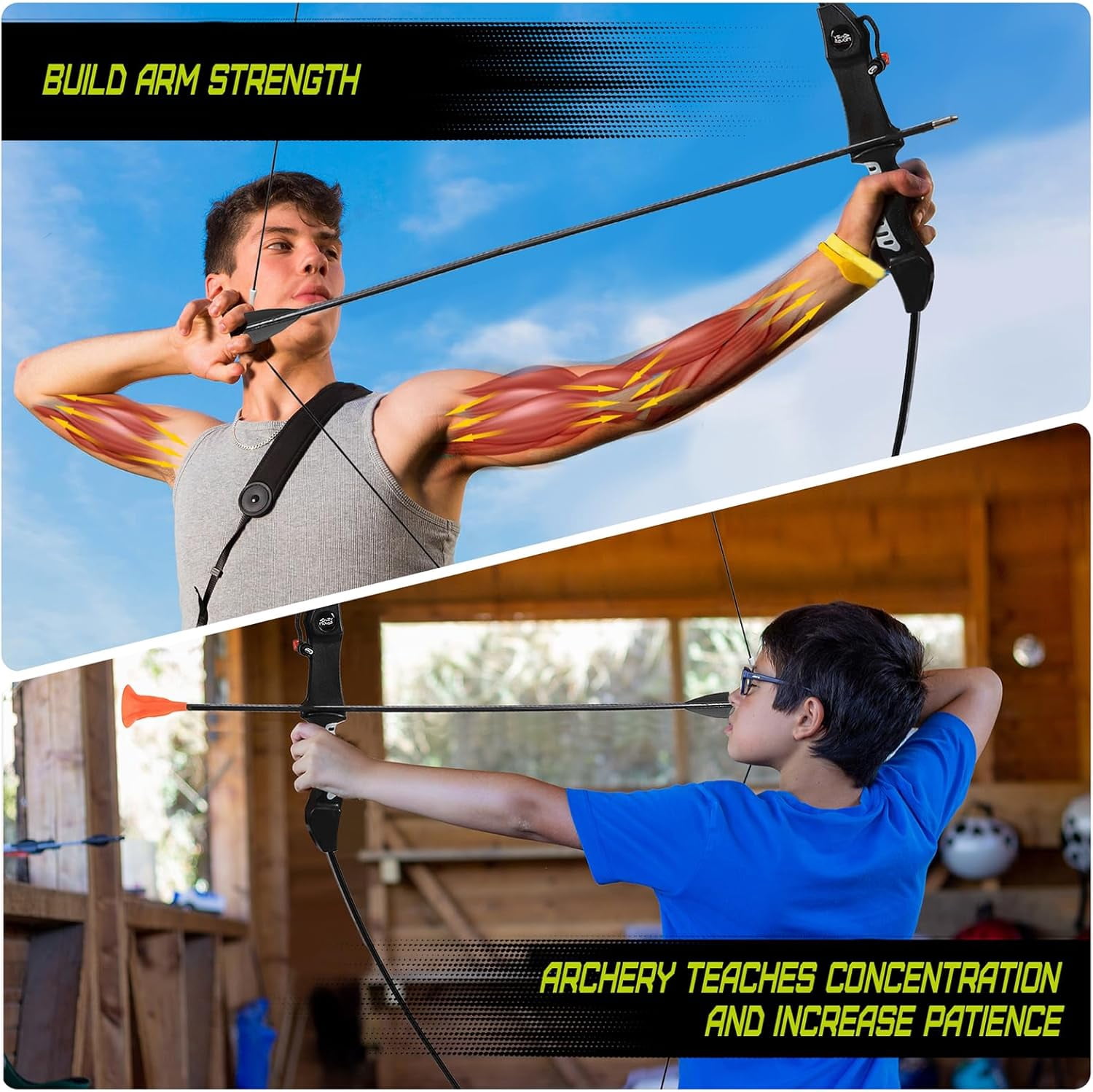 Bow and Arrow for Teens Beginners Adults Recurve Bow Set 8 Arrows 5 Target Face Archery Longbow Kit Backyard Games Gift for Outdoor Sports