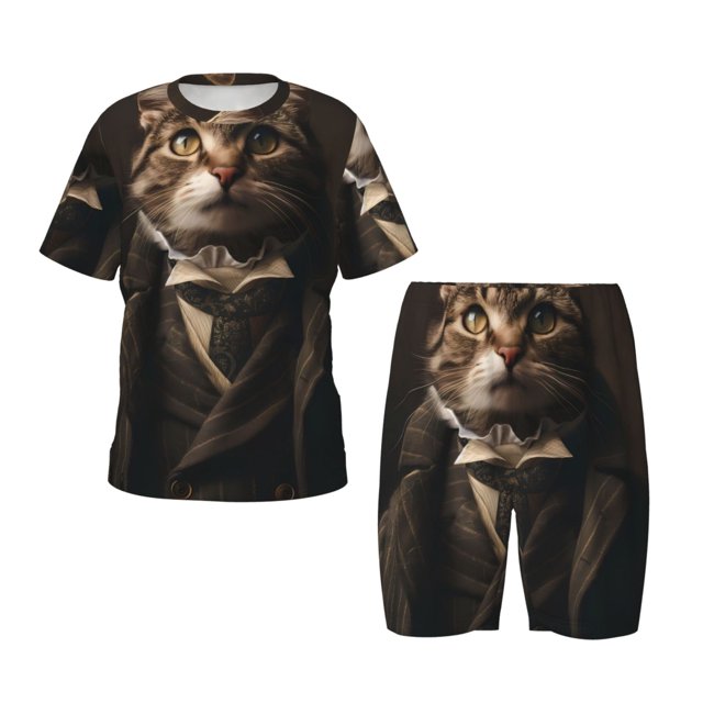 Balery Victorian Gentle Cat Conjunto de Pijama Infantil de Manga Corta con Estampado – Ropa de Dormir de Algodón Suave-Small