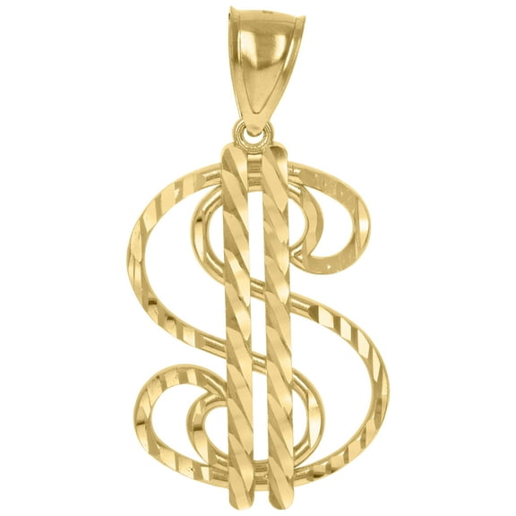 10k Yellow Gold Mens Dollar Sign Currency Charm Pendant