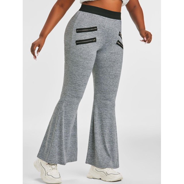 Pantalones Campana Talla Extra Estampado Teñido Espacio de Cremallera Rosegal Pantalones de talla grande