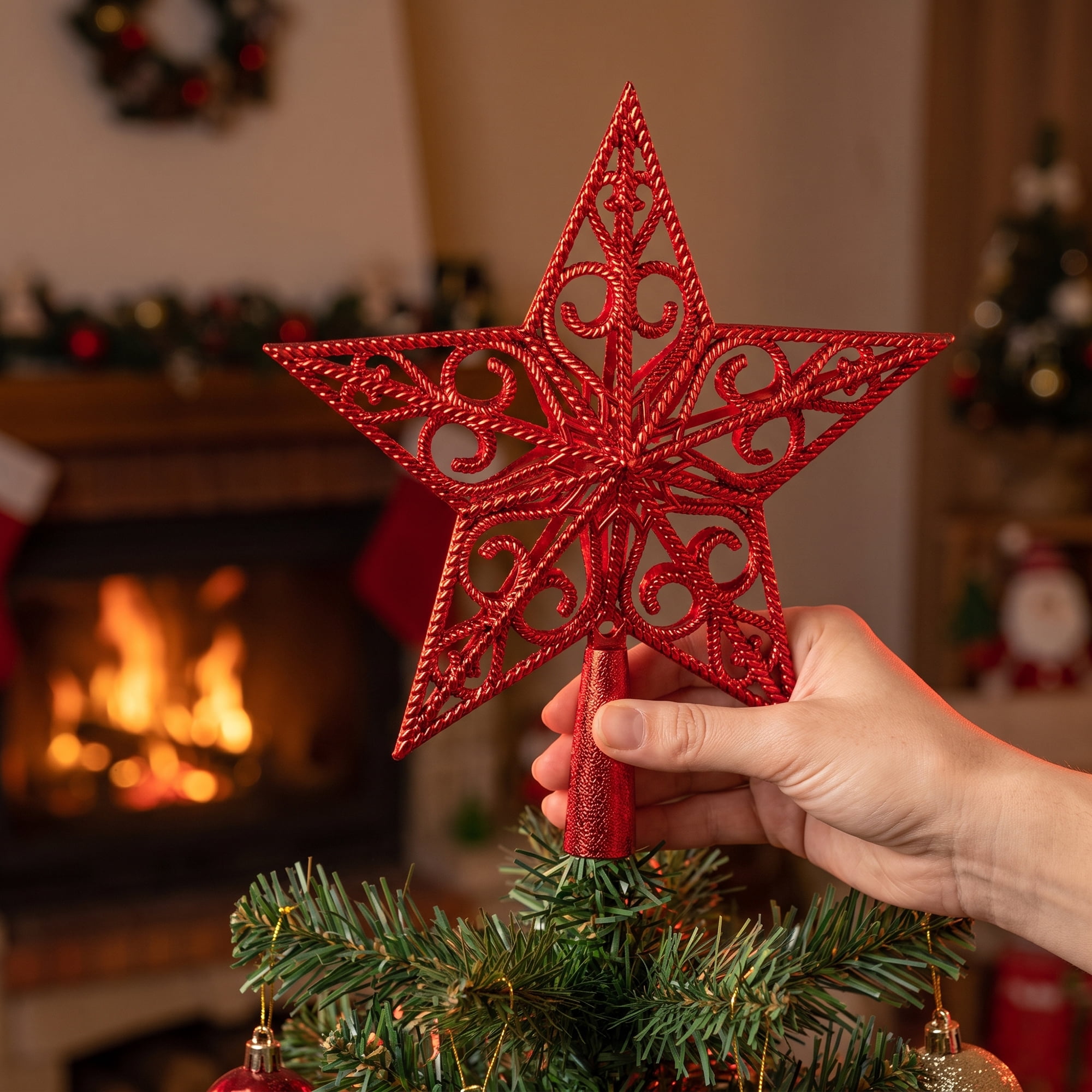 Unique Bargains Openwork Galactic Star Luxury Configurable Concealed Tree Crest Red 5.9"