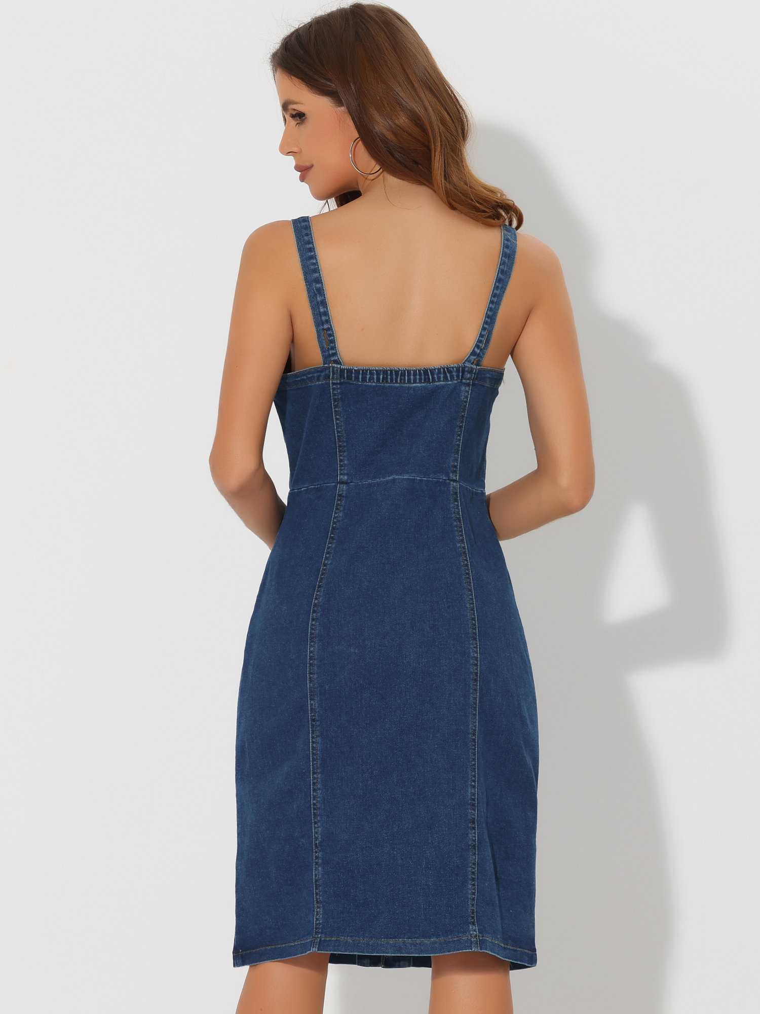 DARING DIVA Button Down Denim Sleeveless Sweetheart Neck Jean Dresses S Dark Blue