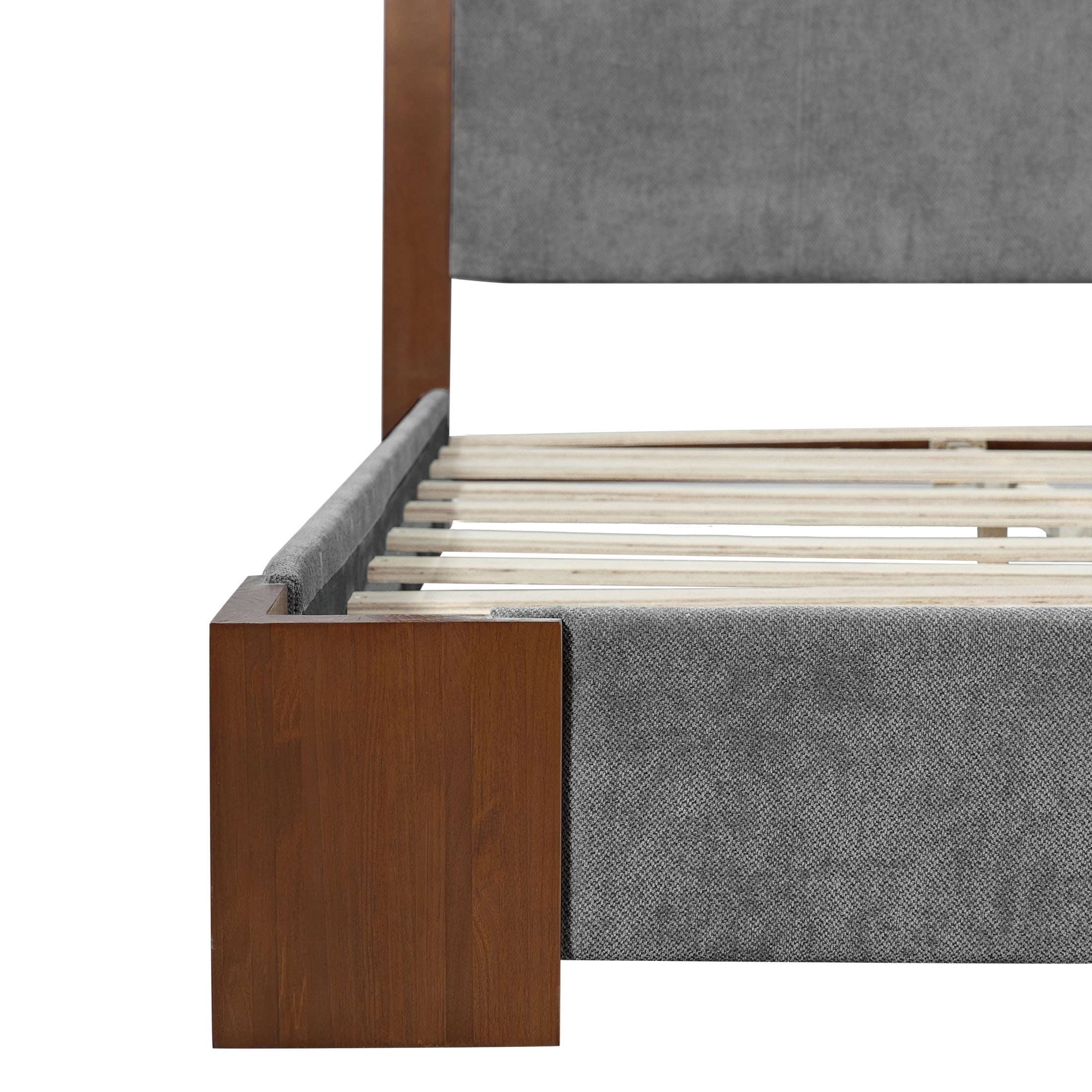 Christopher Knight Home Modern King Size Upholstered Platform Bed with Headboard, Gray+Espresso