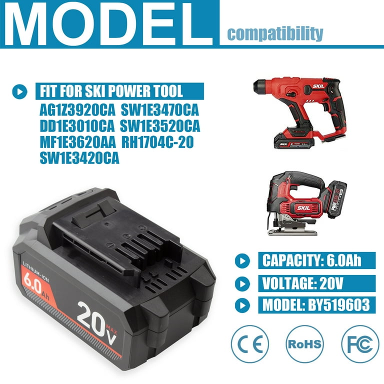 20V 6.0Ah Lithium Battery for SKIL BY519702 BY519603 BY519601 AG1Z3920CA SKIL V20 Series Cordless Power Tools Replacement Battery