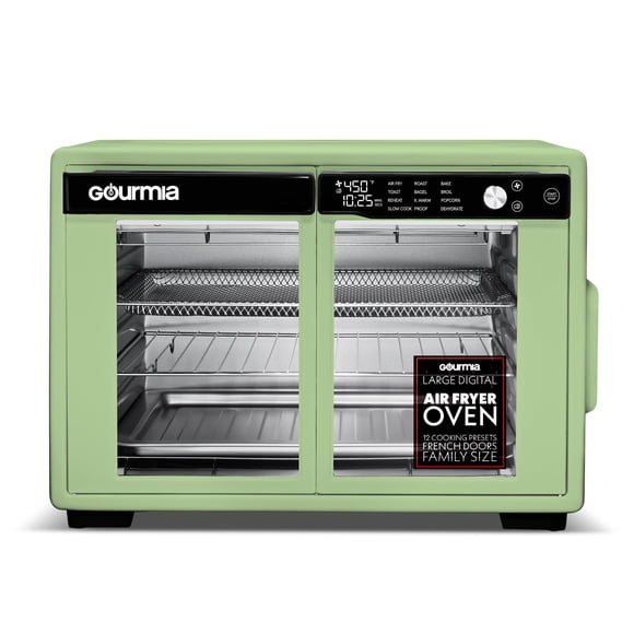 Gourmia Horno freidora de aire digital con puerta francesa - Capacidad XL 37QT, 12 preajustes, tecnología FryForce 360, deshidratación, prueba, cocción lenta, se adapta a 13 pizzas, 1700 W, verde