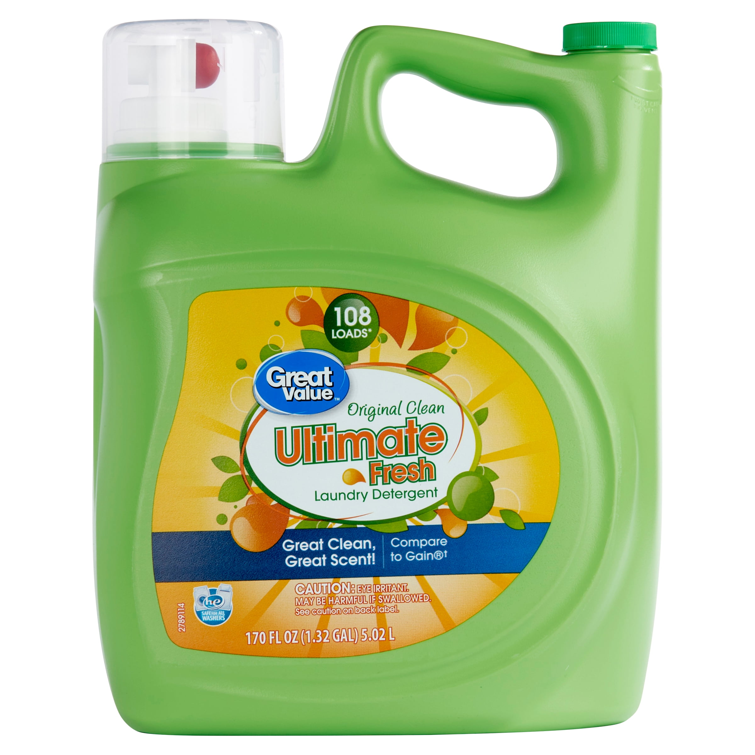 Great Value Original Clean, 108 loads, Ultimate Fresh HE Liquid Laundry Detergent, 170 Fl oz