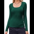 thumbnail image 3 of Camisas de Larga con Cuello Redondo para Mujer, Blusas Informales de Punto Acanalado de Corte Ajustado, Camisetas Básicas de Trabajo para Verano y Otoño. Verde Oscuro L, 3 of 9