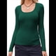 thumbnail image 3 of Camisas de Larga con Cuello Redondo para Mujer, Blusas Informales de Punto Acanalado de Corte Ajustado, Camisetas Básicas de Trabajo para Verano y Otoño. Verde Oscuro L, 3 of 9