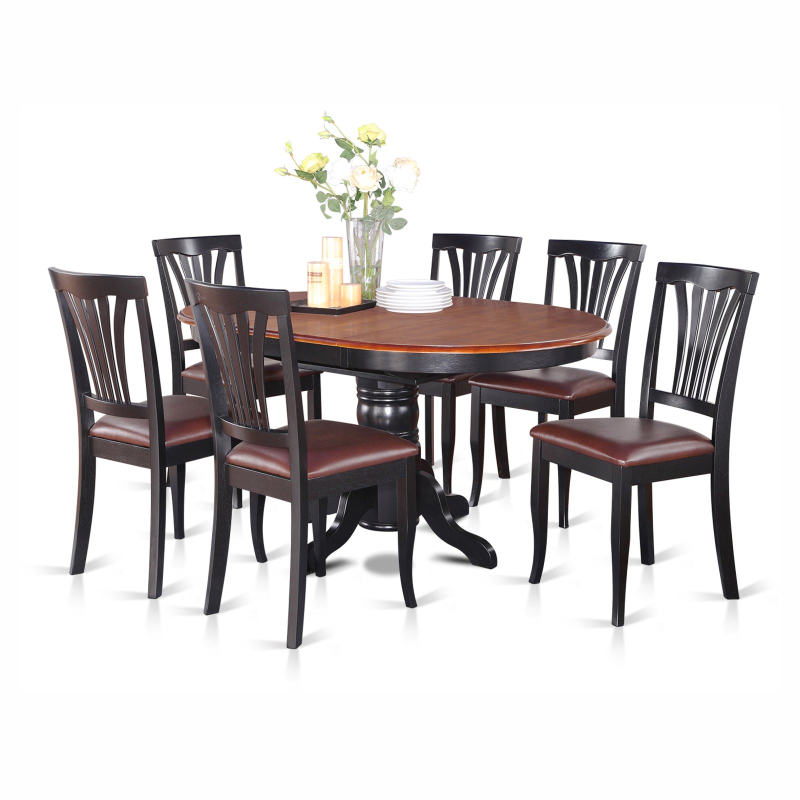 East West Furniture Avon 7 Piece Pedestal Oval Dining Table Set with