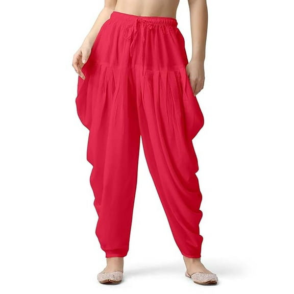 Stylesindia Womens Loose Fit Rayon Dhoti Pant Patiala Slawar Bottom Harem Pants Free Size (26 Inch to 38 Inch) (US, Alpha, One Size, Regular, Regular, Pink)