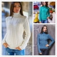thumbnail image 2 of Suéter de cuello alto de moda para mujer, suéter ajustado de otoño e invierno, suéter de cuello alto de punto cable de manga larga para mujer, 2 of 6
