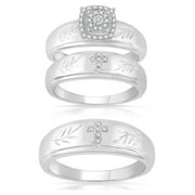 Forever Bride 1/6 Ct.T.W. Diamond Engagement Ring Trio Set, Sterling Silver