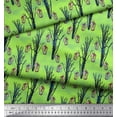 thumbnail image 3 of Soimoi Green Japan Crepe Satin Fabric Dry Tree & Lantern Halloween Decor Fabric Printed Yard 42 Inch Wide, 3 of 3