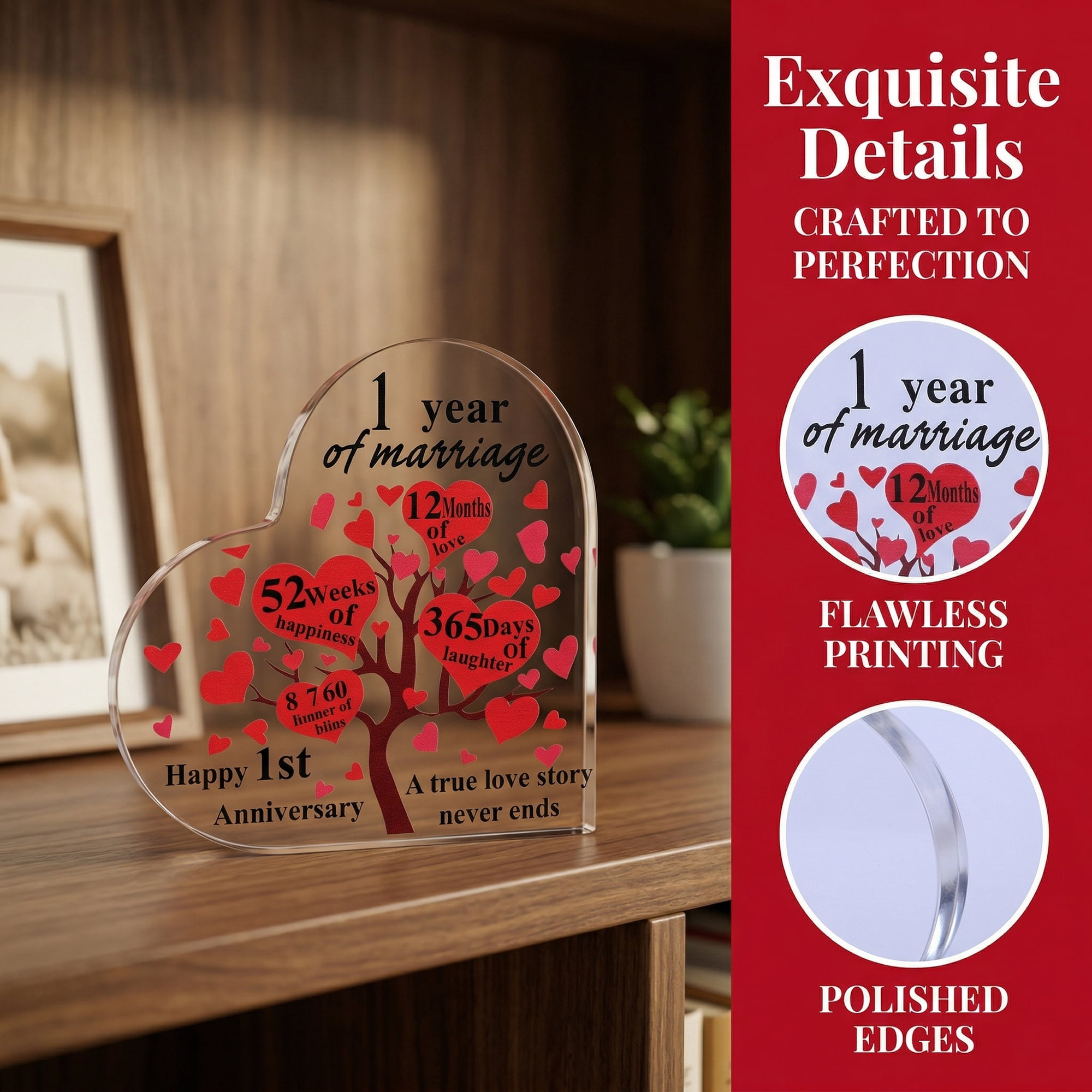 Unique Bargains Acrylic Heart Desk Sign Gift Keepsake Plaque for Coworker Boss Friend Tree Pattern 10"L x 10"W x 1"H