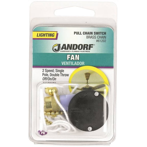 Jandorf 61202 Pull Chain Switch, 1-Pole, 125 V, 3 A, Brass