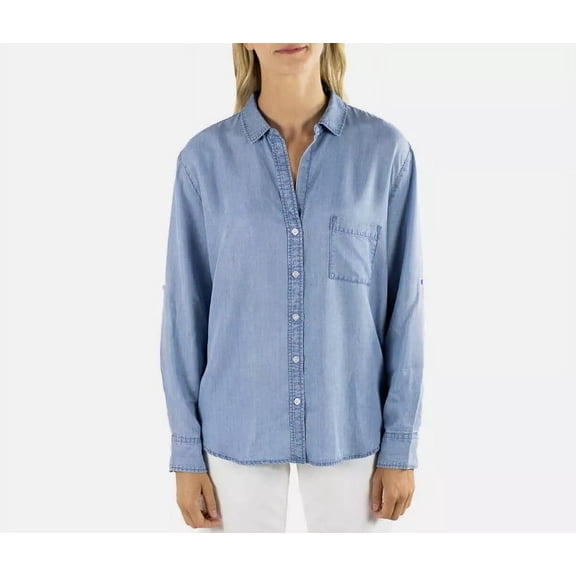Jachs Girlfriend Ladies' Size XS (0-2) Long Sleeve Button-Up Blouse, Blue