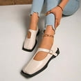 thumbnail image 5 of Xfvqtps Womens Mary Jane Shoes Adjustable Buckle Strap Square Toe Leather Upper Low Heel Comfortable Casual Flats Slip on Footwear Beige, 5 of 9