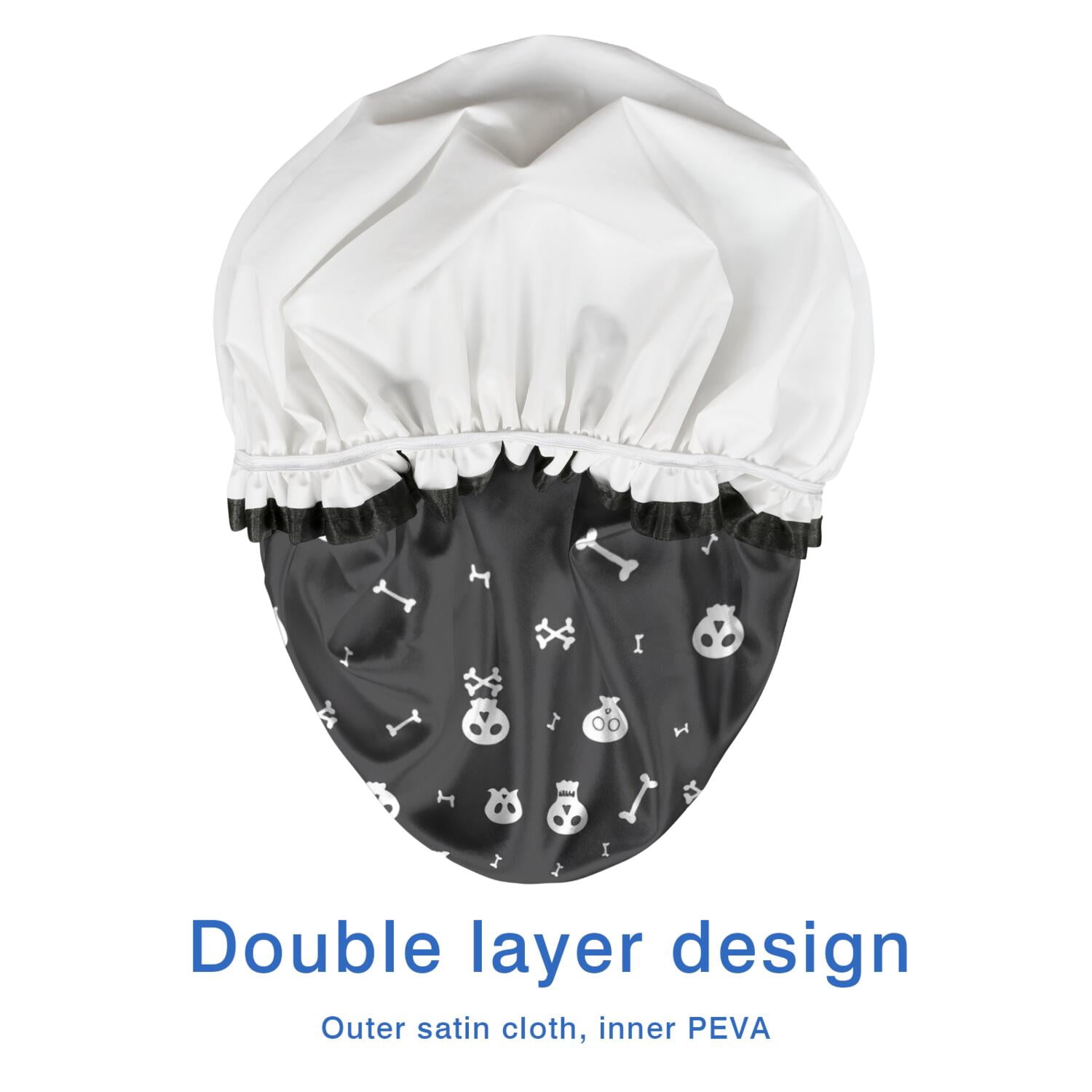Shower Caps,Halloween Skull and Bone Pattern Waterproof Shower Cap for Women 4 Pieces,Double Reusable Hair Cover for Shower PEVA Elastic Stretch Hem