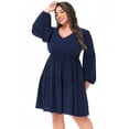 thumbnail image 4 of Womens Plus Size Dresses V Neck Long Lantern Sleeve Smocked Pleated Casual Shift Dress, Navy Blue, XX-Large, 4 of 5