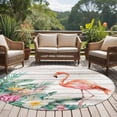 thumbnail image 4 of Pink Flamingo Round Area Rug 8Ft Washable Large Circle Rugs for Living Room Dorm, Floral Summer Botanical Watercolor Wooden Non-Slip Carpet Floor Mats Indoor Outdoor Carpet Runner Home Decor, 4 of 8