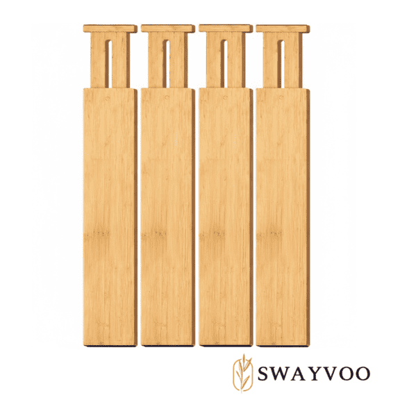 Swayvoo Expandable Bamboo Drawer Dividers – 4-Pack Adjustable Drawer Organizer Separators for Kitchen, Bedroom, Bathroom, Cabinet, Office & Dresser Storage (17–22", Natural)
