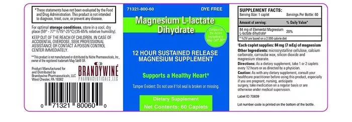 Brandywine Magnesium L-lactate Dihydrate 84mg Caplet, 60 Ct