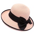 thumbnail image 4 of Bow Decor Straw Beach Hat, Summer Outdoor Sun Hat, Elegant Leisure Headwear, Women Lightweight Breathable Foldable Cap For Seaside Vacation Daily Travel Sun Protection Fashion Casual Hat,Navy, 4 of 6