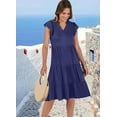thumbnail image 5 of Women's Casual V Neck Ruffle Sleeve Midi Dress Tiered Flowy Pocket Loose Fit Summer Beach Vacation Sundress, 5 of 7