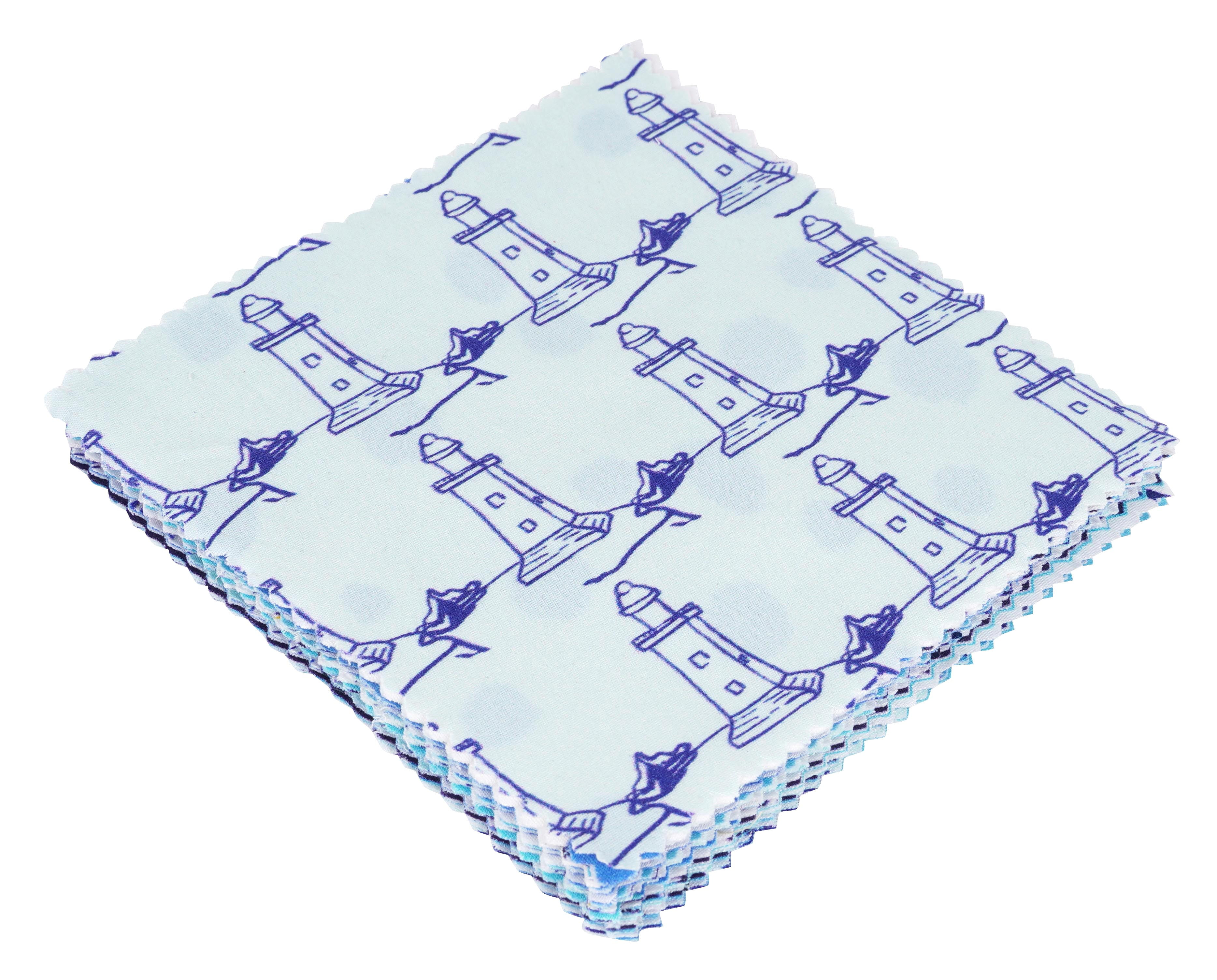 Soimoi Precut 10-inch Nautical Prints Cotton Fabric Bundle Quilting Squares Charm Pack DIY Patchwork Sewing Craft- Blue