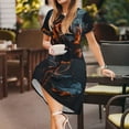 thumbnail image 3 of Rocae Blue and Red Roses Artwork for Dresses Summer Casual Ruffle Short Sleeve Cute Crew Neck Flowy Dress with Pockets, 3 of 6
