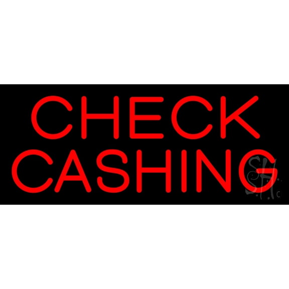 Check Cashing LED Neon Sign 10 x 24 - inches, Black Square Cut Acrylic Backing, with Dimmer - Bright and Premium built indoor LED Neon Sign for Pawn store interior decor, and stroefront.