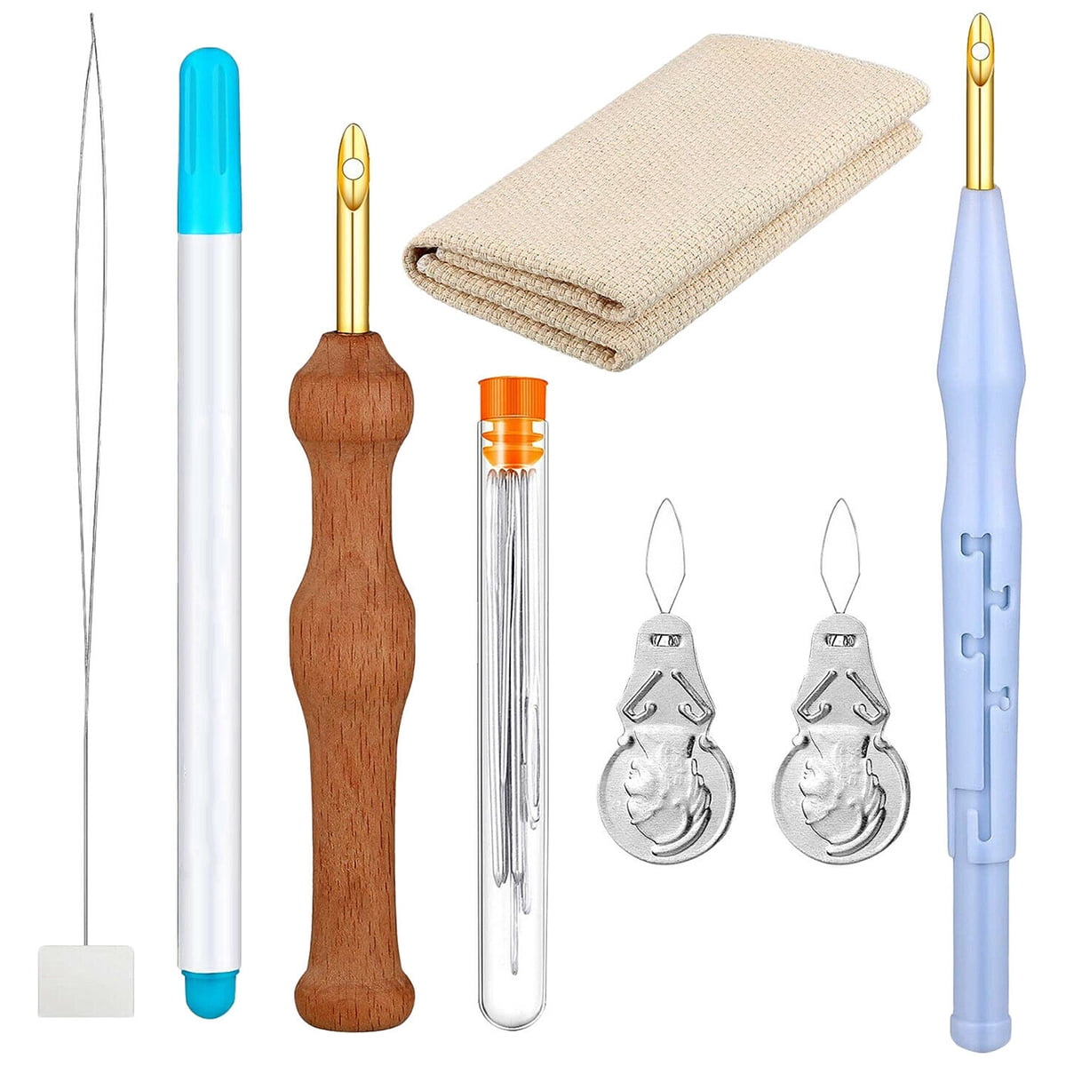 21PC Punch Needle Embroidery Kits Adjustable Punch Needle Tool, Wooden  Handle Embroidery Pen, Bamboo Hoops, Punch Needle Cloth, Big Eye Needles