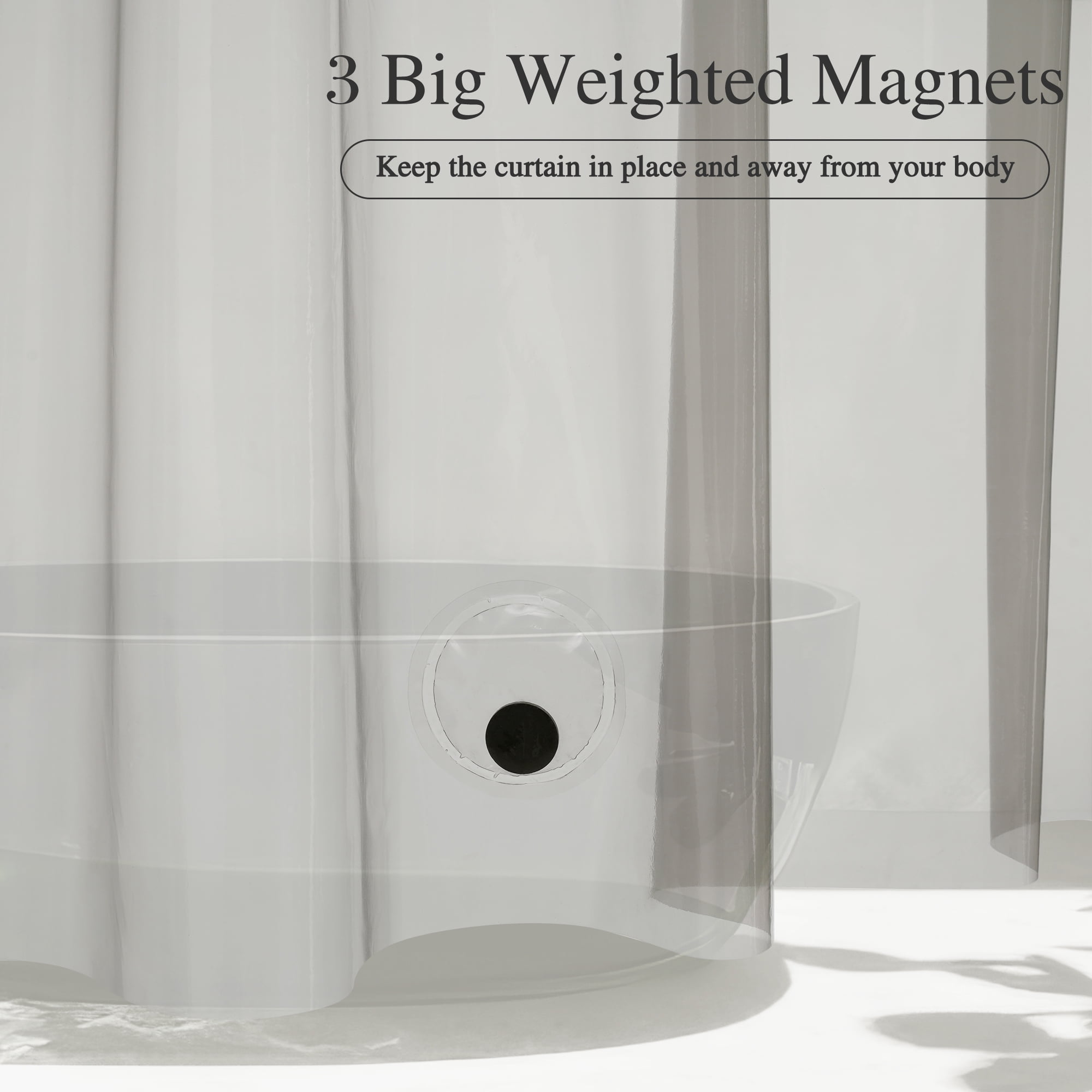 Inosoo Clear Gray Shower Curtain Liner, 100% EVA Heavy Duty & Soft, 72"x 72" , Magnetic