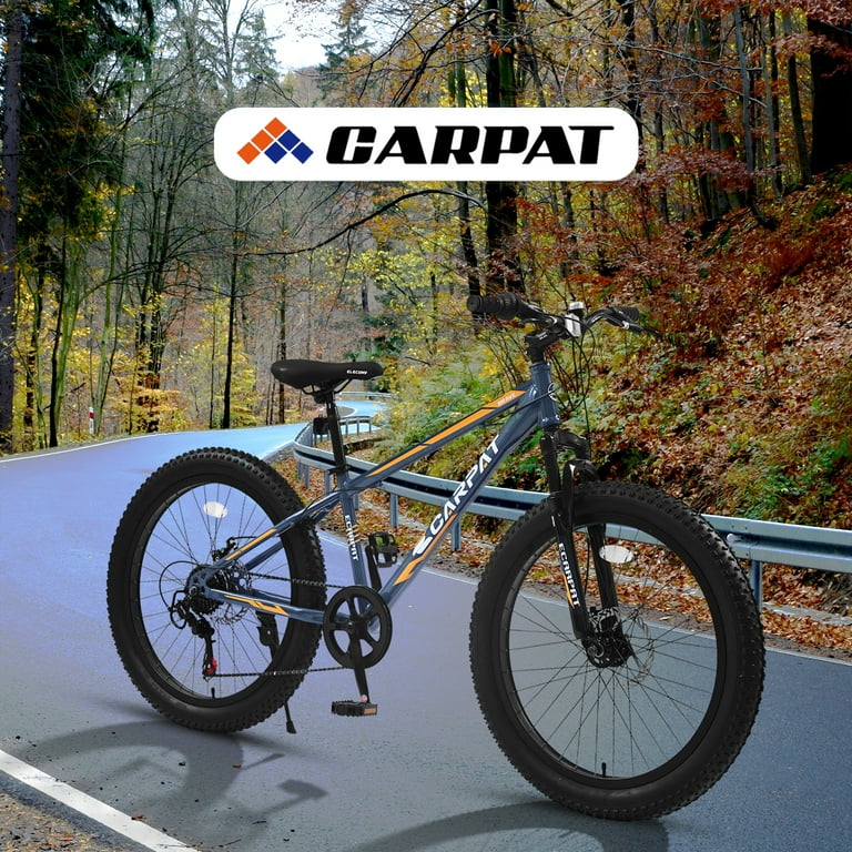 Walkfairy 24 Inch Fat Tire Bike Adult Youth Full Shimano 7 Speeds Mountain Bike Dual Disc Brake High Carbon Steel Frame Front Suspension Mountain
