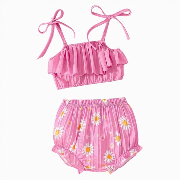 Girls' 2 Piece Summer Outfit 6-12 Months 12-24 Months 2t 3t 4t 5t 6t 7t Children Cool Graphic Short Sleeve Tee & Shorts Set,Cartoon 0-3 Months