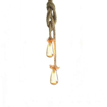 

100cm AC220V E27 Double Head Vintage Rope Hanging Pendant Ceiling Light Lamp Industrial Retro Country Style Dining Hall Restaurant Bar Cafe Lighting Use