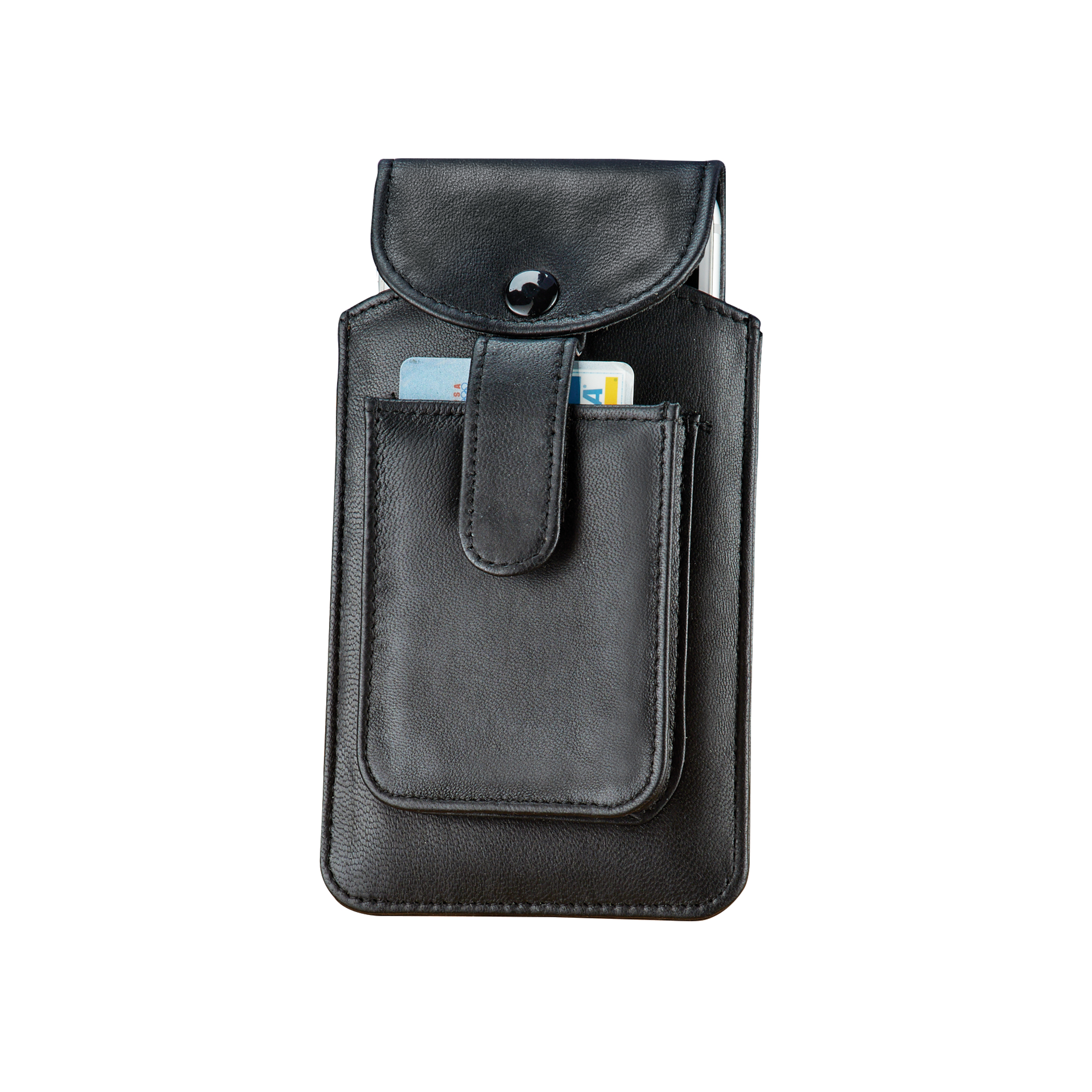 Genuine Leather Hands Free Cellphone Holder Attaches to Belt Front Pocket Holds Credit Cards