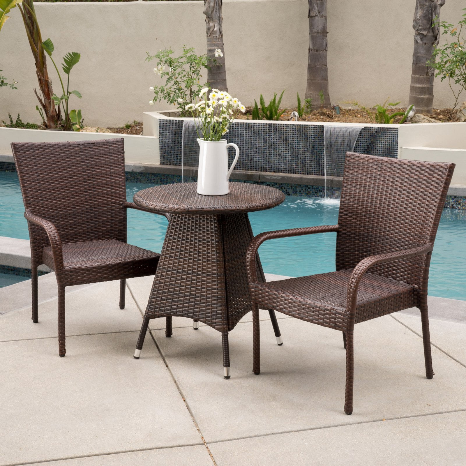 Nelson 3-piece Wicker Patio Bistro Set - Brown - Christopher Knight Home: Outdoor Dining Furniture Set, Weather-Resistant