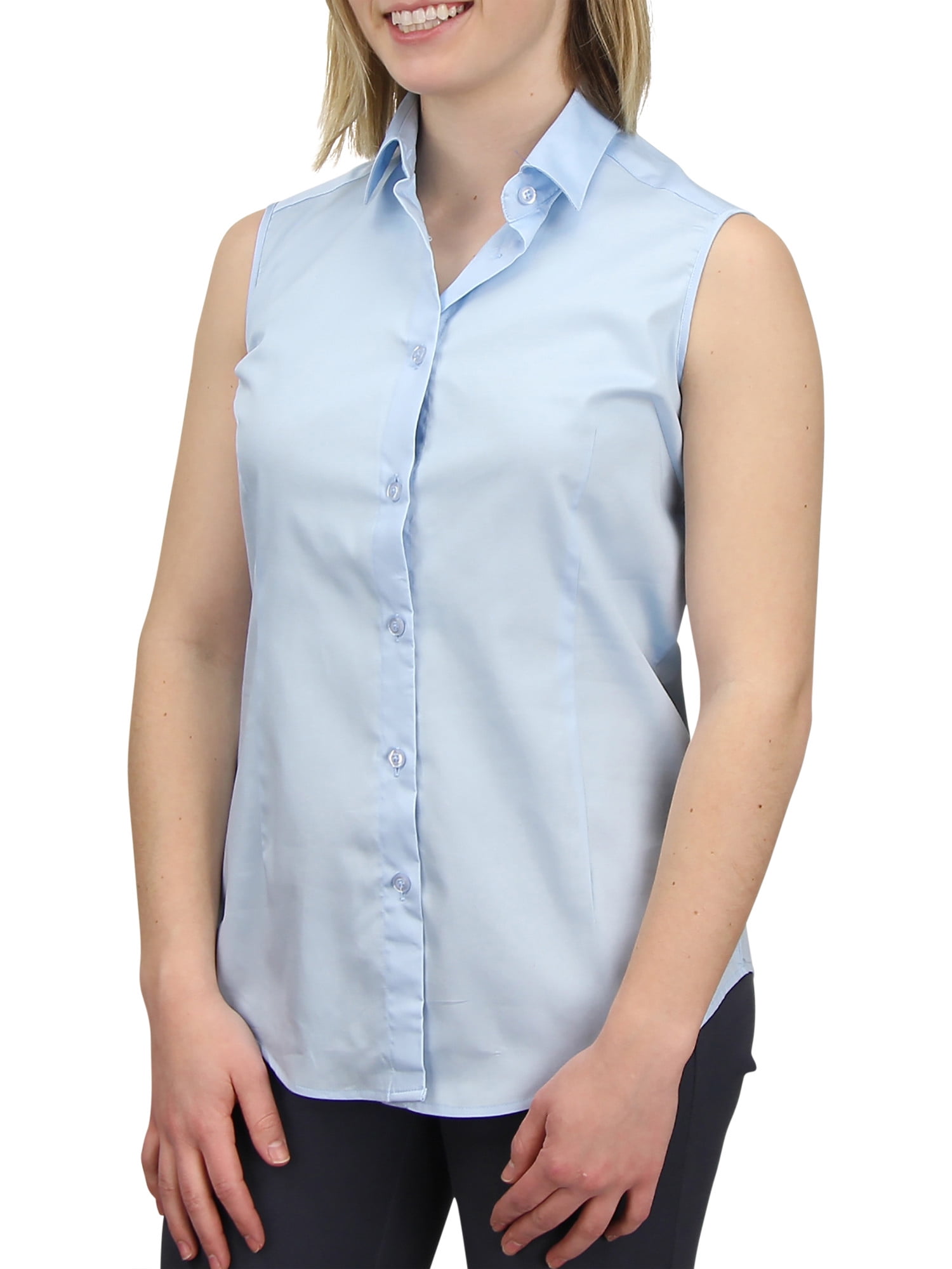 Women's Sleeveless Collared Shirt 100% Cotton Button Down Work Casual