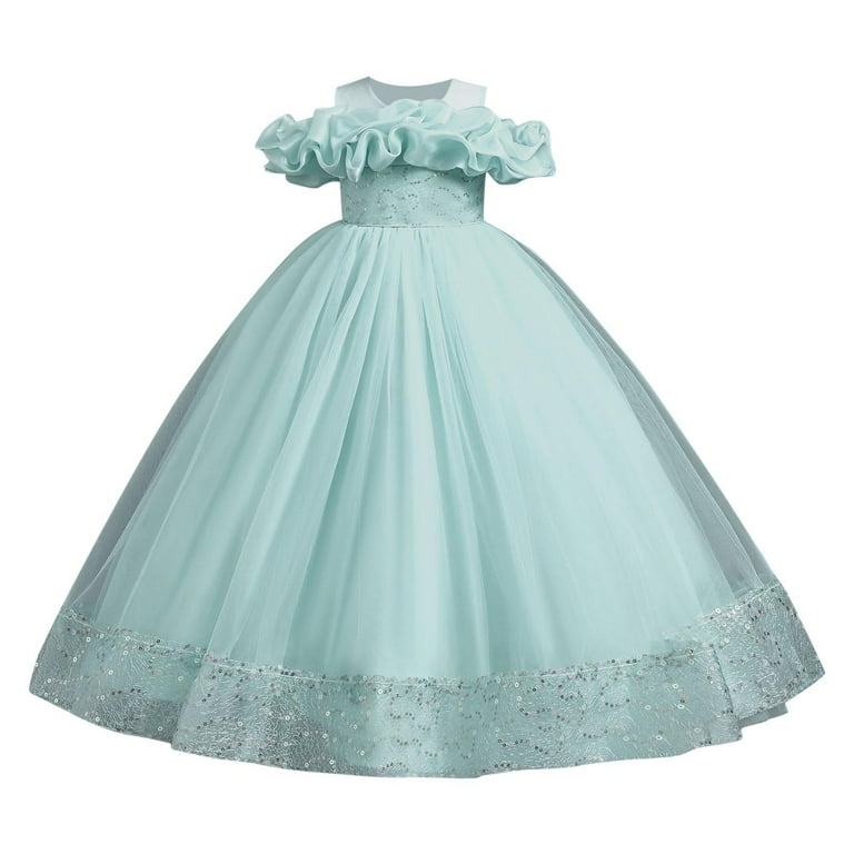 Off The Shoulder Sequin Tulle Prom Dress for Flower Girls A-line Puffy Princess  Dresses Full Length Pageant Gowns - Walmart.com