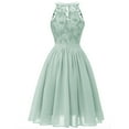 thumbnail image 3 of IBTOM CASTLE Women Vintage Floral Lace Chiffon Sleeveless Pleated Halter Short Bridesmaid Dress A Line Swing Party Cocktail Dress XL Light Green, 3 of 6