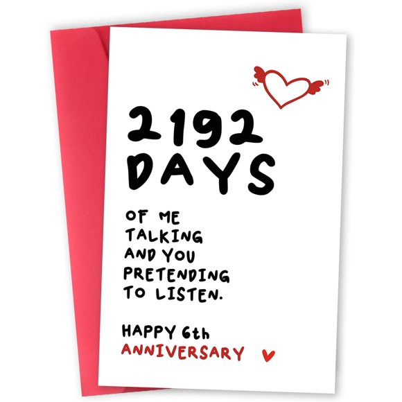 Funny 6 Year Anniversary Card for Husband Wife, Lovely 6th Anniversary Cards Gifts for Her Him, Best Gifts for 6 Year Anniversary Girlfriend Boyfriend, Unique Sixth Wedding Anniversary Card
