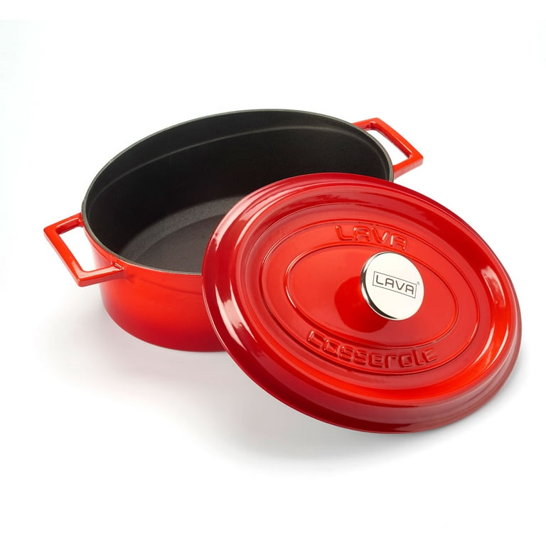 Lava Enameled Cast Iron Dutch Oven 5 Qt. Oval with Trendy Lid Red 